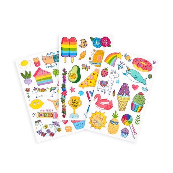 Inside of the Tattoo Palooza Temporary Glitter Tattoos Cute Doodle World.