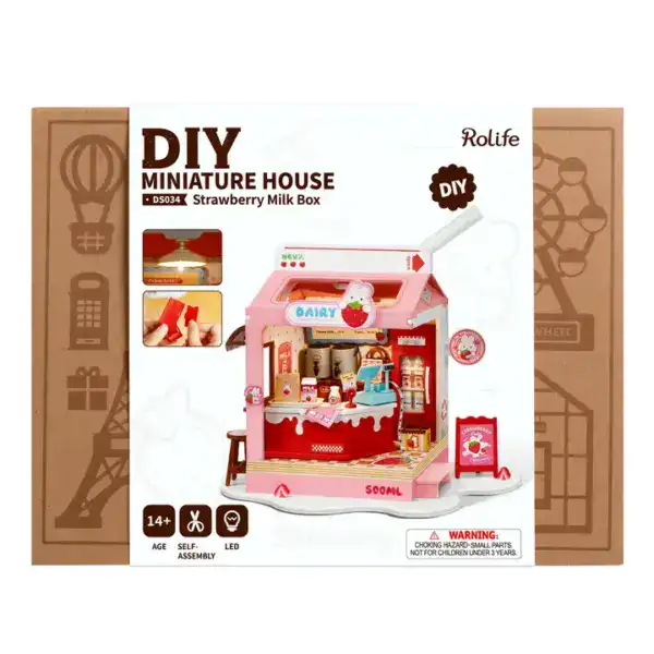 Robotime Rolife Strawberry Milk Box | DIY House - Image 2