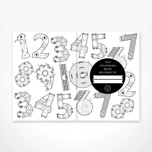 Inner page of the Animal Numbers Colouring Book.