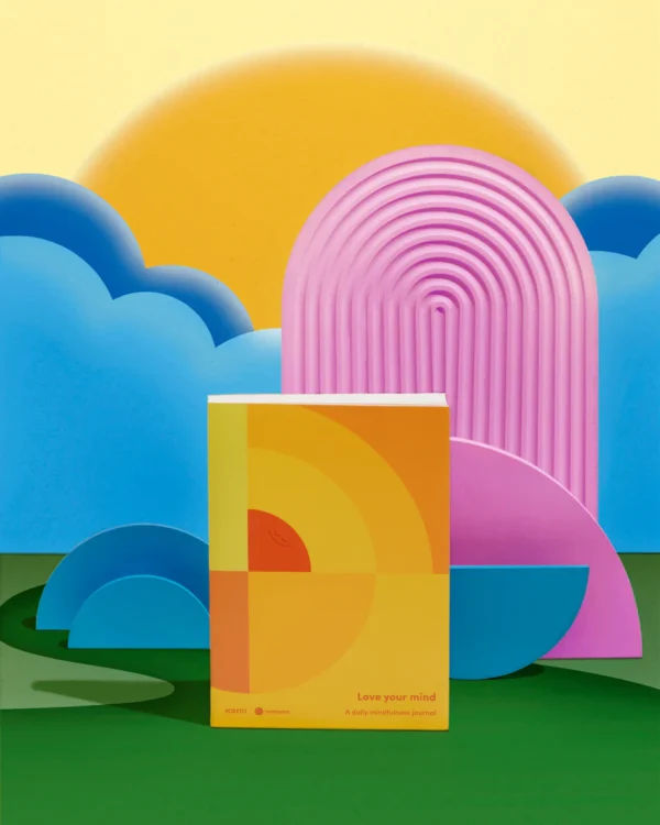 Poketo x Headspace Journal with colourful background in the image.