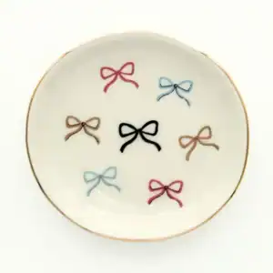 Round Trinket Tray Multicolour Bows