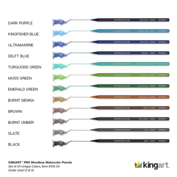 KINGART PRO Woodless Watercolor Pencils 24 Colors - Image 8